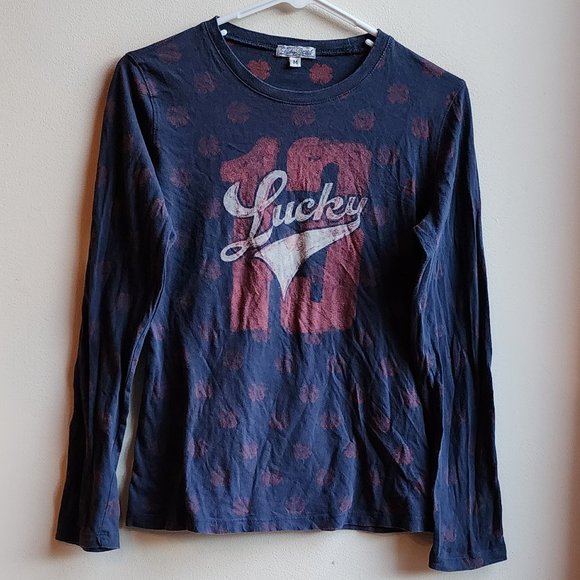 Lucky Brand Scoop Neck "Lucky 13" Long Sleeve Graphic T-Shirt Size Medium - Picture 6 of 16